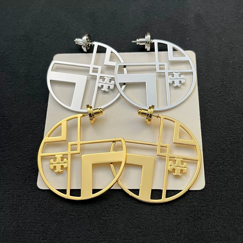 Tory Burch Silver Gold Artistic Pattern Earrings Trendy Statement